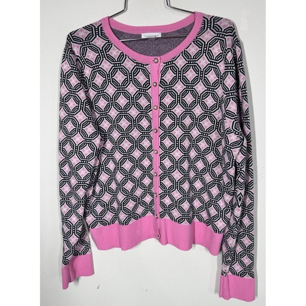 Charter Club Pink Coquette Pearl Button Up‎ Cardigan Sweater Women's XXL